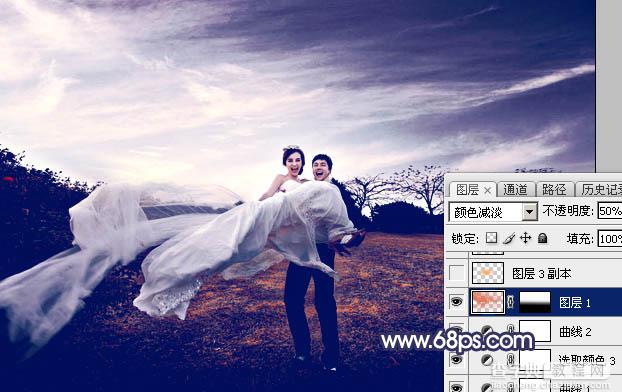 Photoshop将外景婚片打造梦幻大气的秋季暗蓝色28