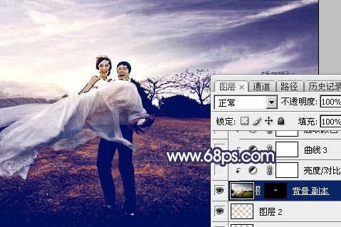 Photoshop将外景婚片打造梦幻大气的秋季暗蓝色30
