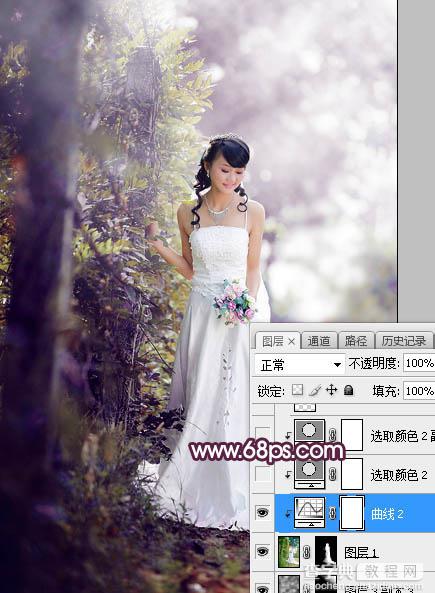 Photoshop将树林婚片打造唯美的淡紫色特效24