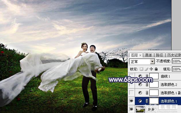 Photoshop将外景婚片打造梦幻大气的秋季暗蓝色5