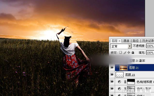 Photoshop为草原上的人物加上昏暗的暖色逆光效果教程19
