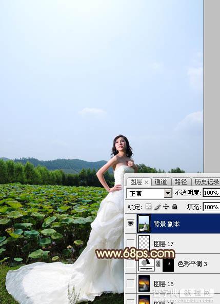 Photoshop为荷塘边的人物调出大气的晨曦暗黄色22