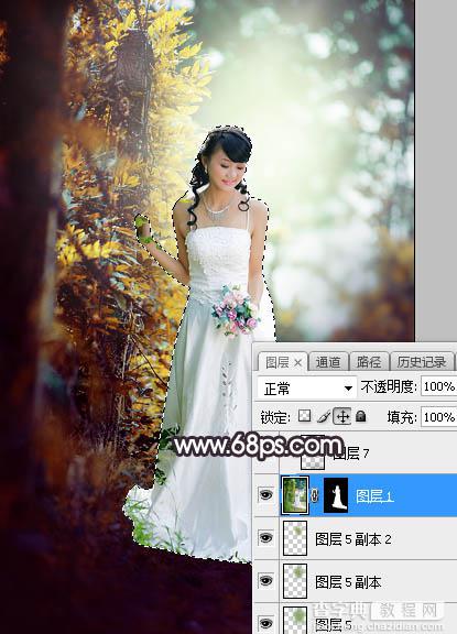 Photoshop将树林婚片打造甜美的逆光青红色19