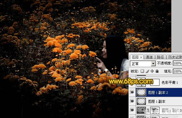 Photoshop为野花中的美女调制出高对比的晨曦暖色调15