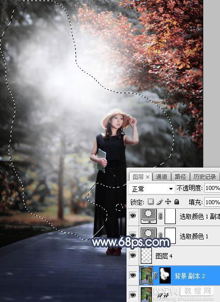 Photoshop调制出唯美的暗调秋季色树林人物图片42