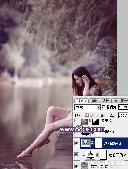Photoshop打造柔美的中性冷色湖景美女图片教程28
