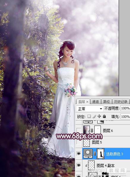 Photoshop将树林婚片打造唯美的淡紫色特效33