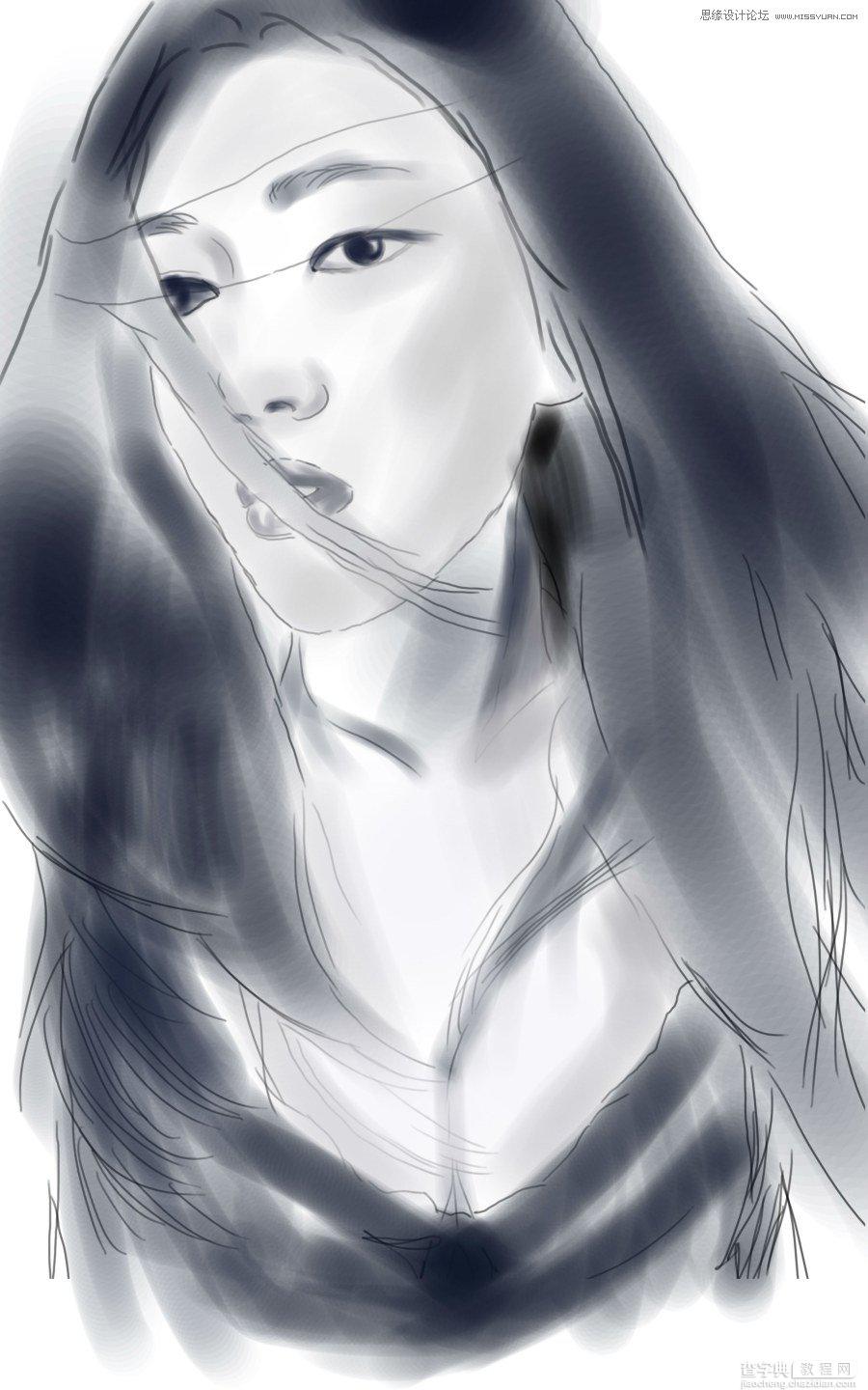 Photoshop鼠绘美丽的黑白CG少女教程3