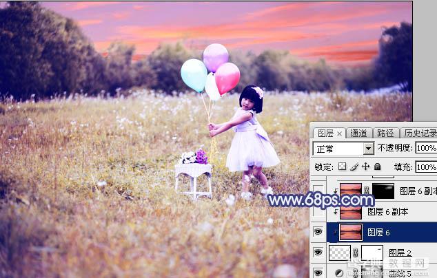Photoshop调出梦幻的蓝红色霞光草地上的女孩图片36