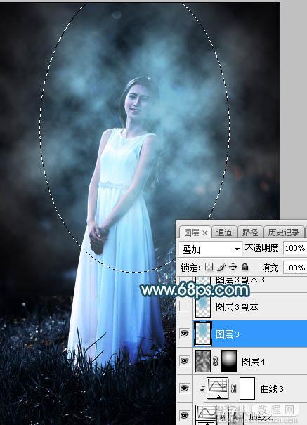 Photoshop将山坡人物打造梦幻的暗青色效果18