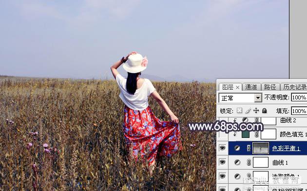 Photoshop为荒草中的美女加上漂亮的韩系蓝褐色18