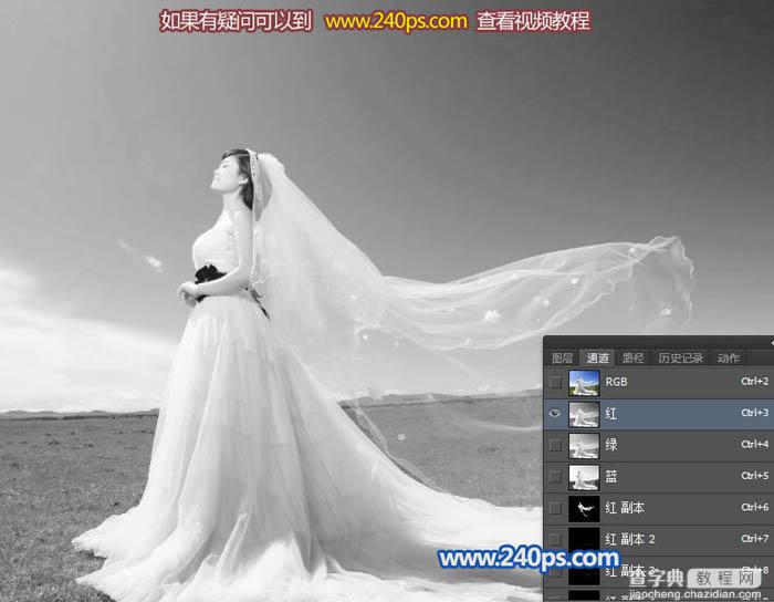 Photoshop保细节抠出杂乱的婚纱换背景7