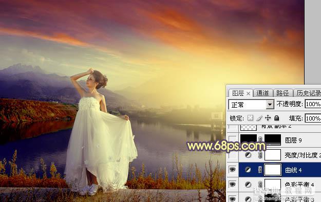 Photoshop为水塘边的美女调制出梦幻唯美的晨曦阳光色39