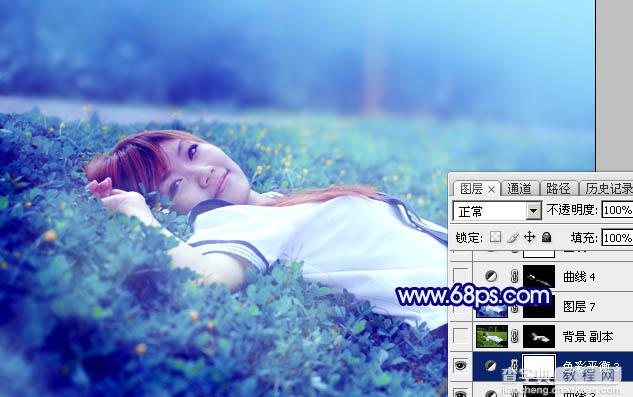 Photoshop打造梦幻甜美的青蓝色春季美女图片教程44