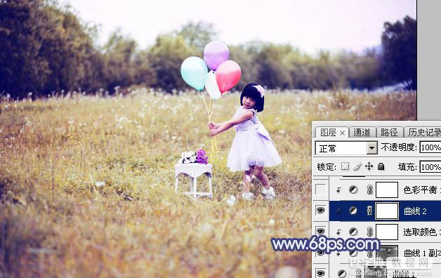 Photoshop调出梦幻的蓝红色霞光草地上的女孩图片23