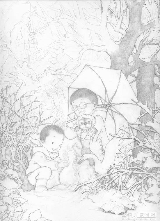 photoshop鼠绘精细的玩雪人的儿童插画6