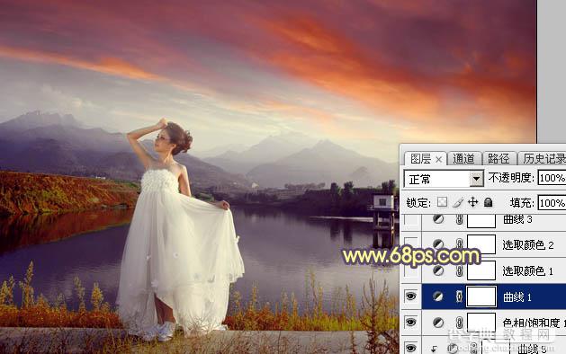 Photoshop为水塘边的美女调制出梦幻唯美的晨曦阳光色20