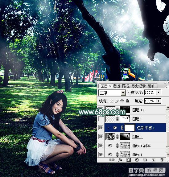Photoshop调制出梦幻透射光束树林人物图片34