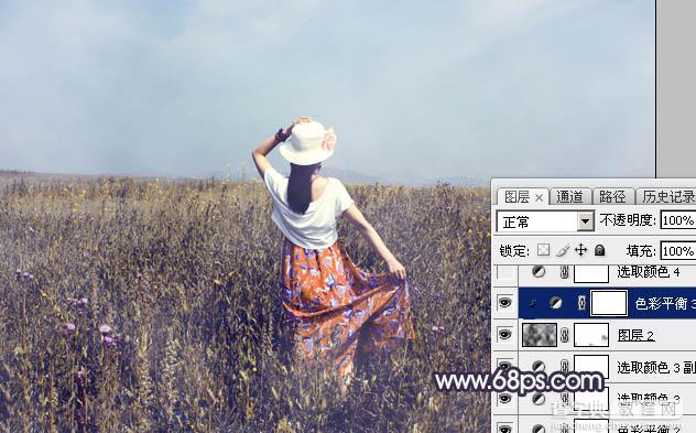 Photoshop为荒草中的美女加上漂亮的韩系蓝褐色39