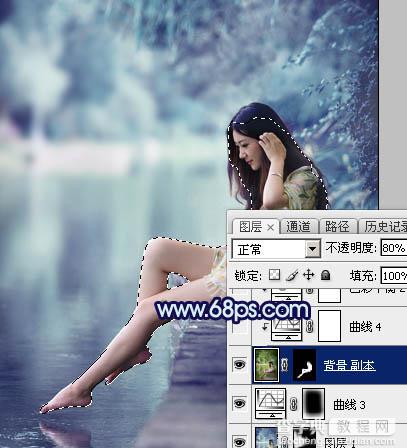 Photoshop为湖景人物图片打造唯美梦幻的青蓝色33
