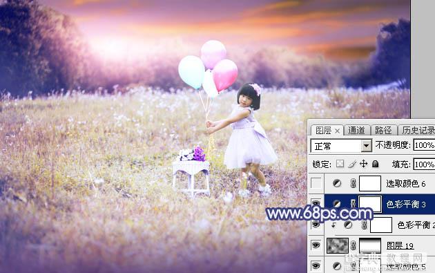 Photoshop调出梦幻的蓝红色霞光草地上的女孩图片60