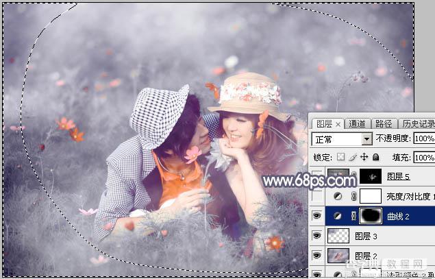 Photoshop将野花中的情侣增加梦幻的中性蓝灰色29