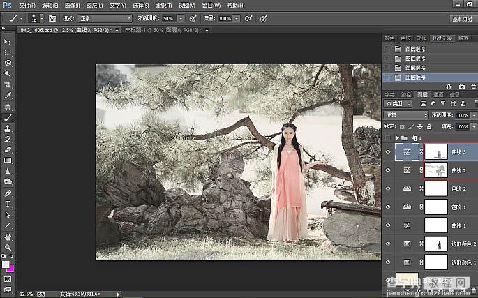 Photoshop快速制作中国风古典园林人物图片16