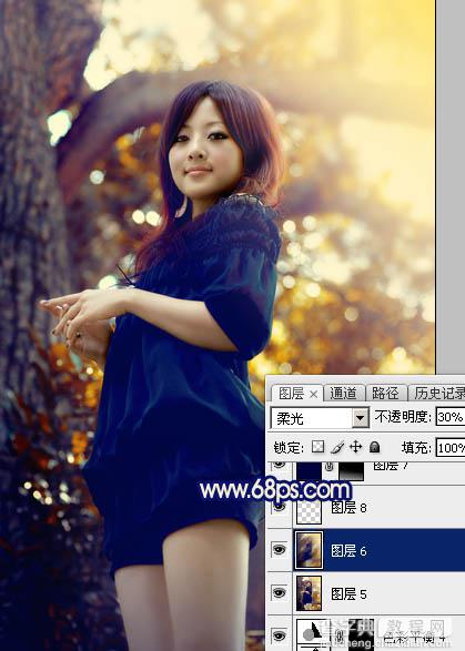 Photoshop将大树边的人物调制出斑斓的霞光暖色37