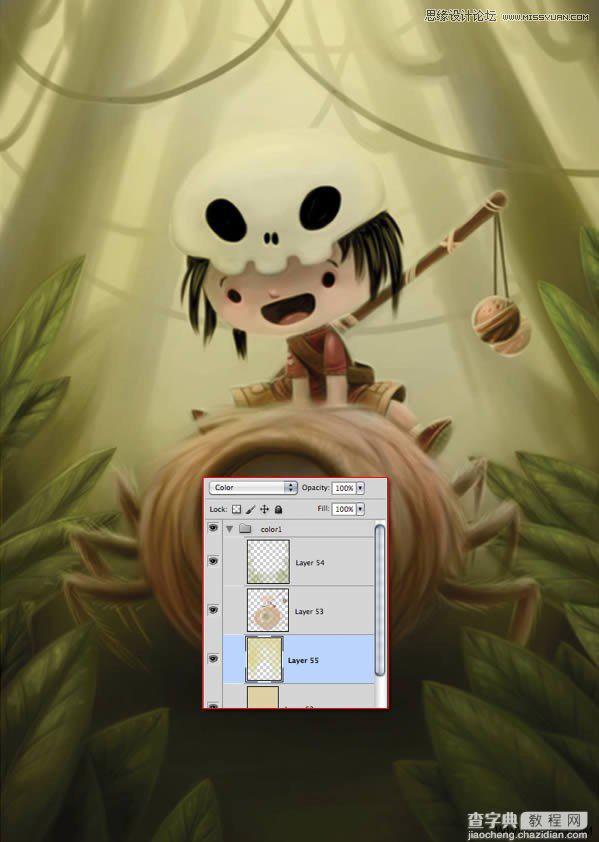 Photoshop绘制一幅骑在宠物蜘蛛上的孩子奇幻插画教程67