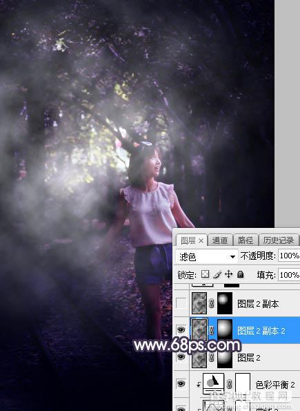 Photoshop将树林人物图片打造梦幻的暗紫色17