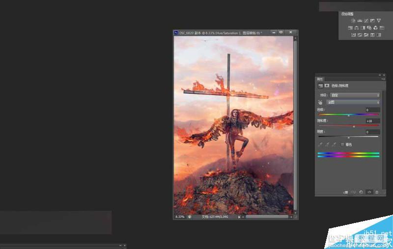 Photoshop给十字架上天使照片添加火焰燃烧的特效34