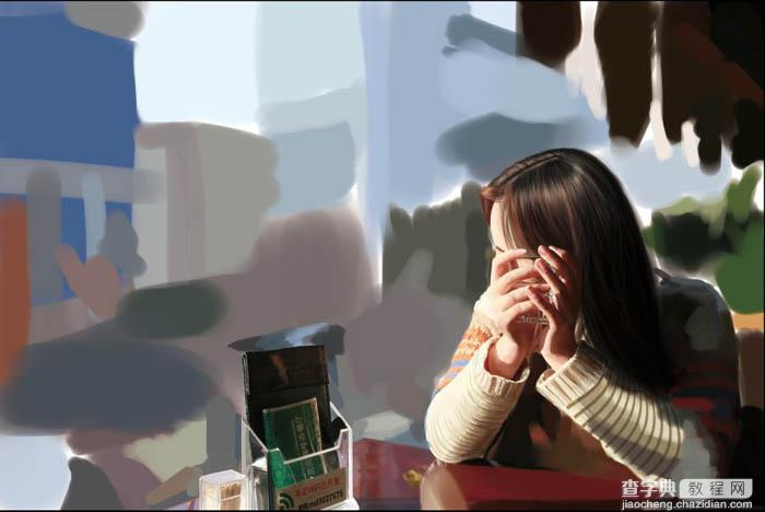 PS鼠绘在茶餐厅静静等待的美女30