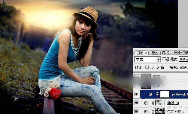 Photoshop为铁轨上的人物加上昏暗的暖色晨曦效果教程58
