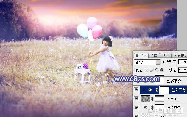Photoshop调出梦幻的蓝红色霞光草地上的女孩图片58