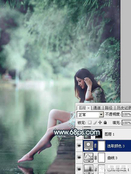 Photoshop将夏季美女图片打造唯美的古典青绿色32