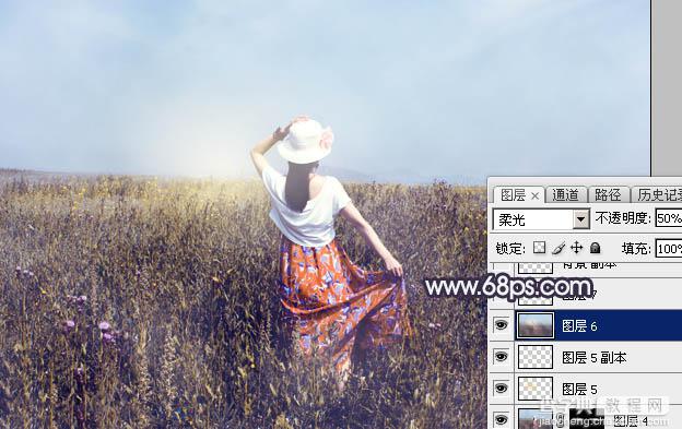 Photoshop为荒草中的美女加上漂亮的韩系蓝褐色43