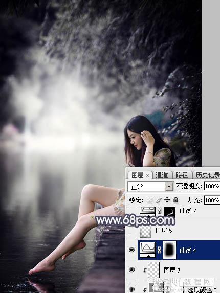 Photoshop为湖边人物图片加上唯美的中性暗蓝色效果教程43