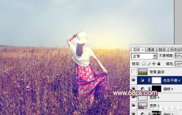 Photoshop为草丛中的美女加上秋季霞光色36