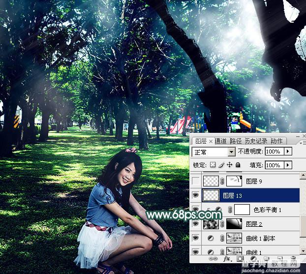 Photoshop调制出梦幻透射光束树林人物图片39
