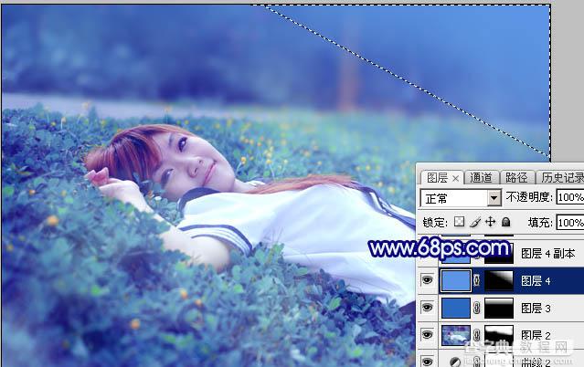 Photoshop打造梦幻甜美的青蓝色春季美女图片教程35