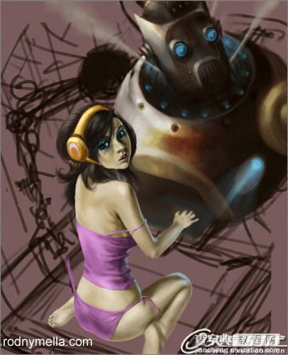 PS鼠标绘制淘气的机器人和女机械修理师8