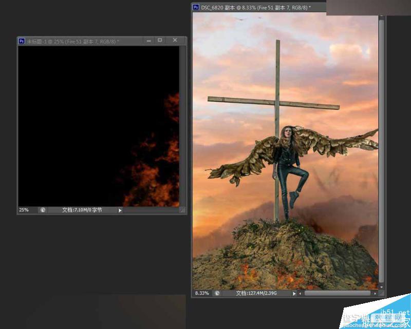 Photoshop给十字架上天使照片添加火焰燃烧的特效15