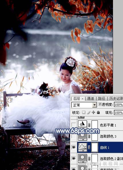 Photoshop为湖景婚片打造出梦幻的蓝红色特效21