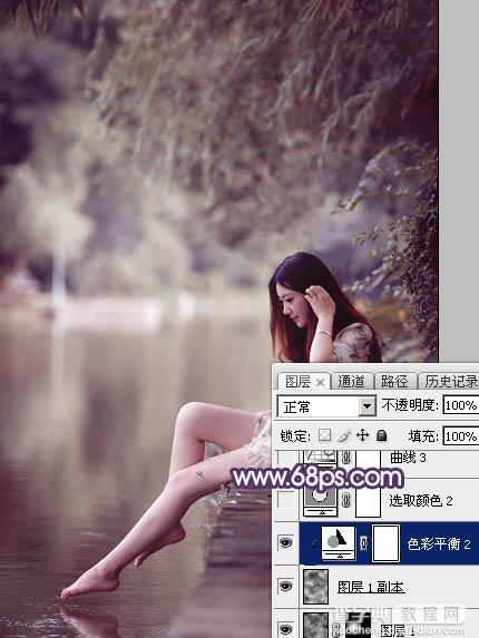 Photoshop打造柔美的中性冷色湖景美女图片教程24