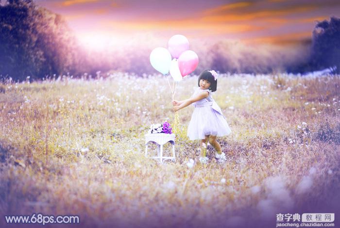 Photoshop调出梦幻的蓝红色霞光草地上的女孩图片2