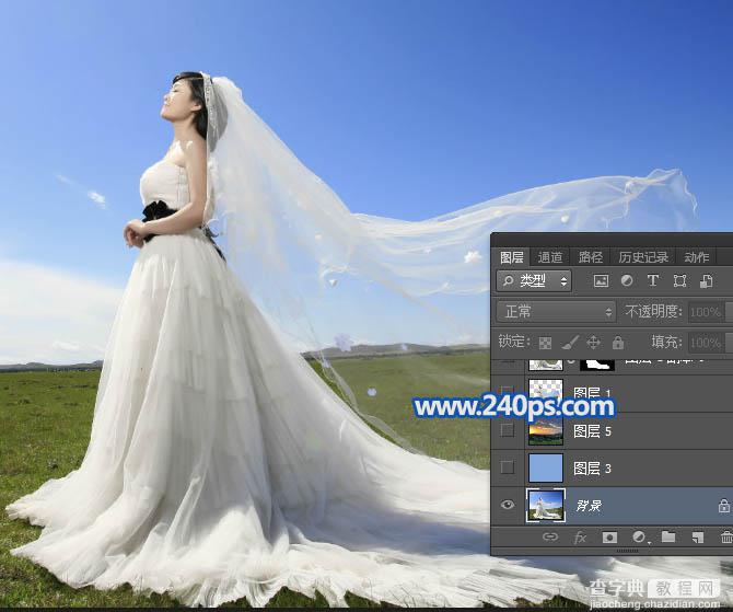 Photoshop保细节抠出杂乱的婚纱换背景37
