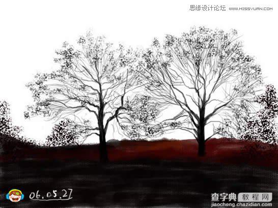 photoshop鼠绘出晨曦中的树林插画7