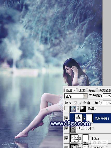 Photoshop为湖景人物图片打造唯美梦幻的青蓝色29