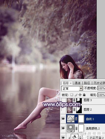 Photoshop打造柔美的中性冷色湖景美女图片教程15