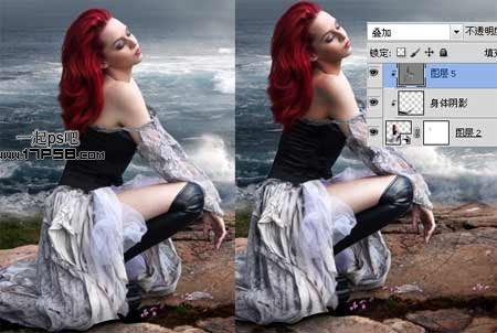 photoshop合成制作出绝望的美女蹲坐在海边的场景13